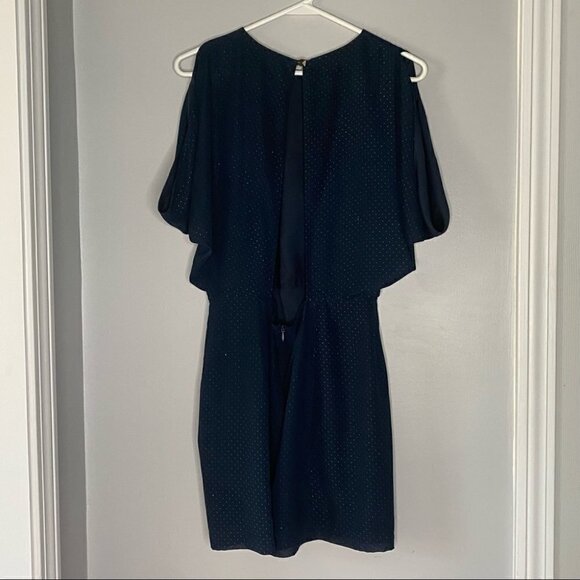 Wren Blue Silver Polka Dot Cold Shoulder Dress - Picture 4 of 6